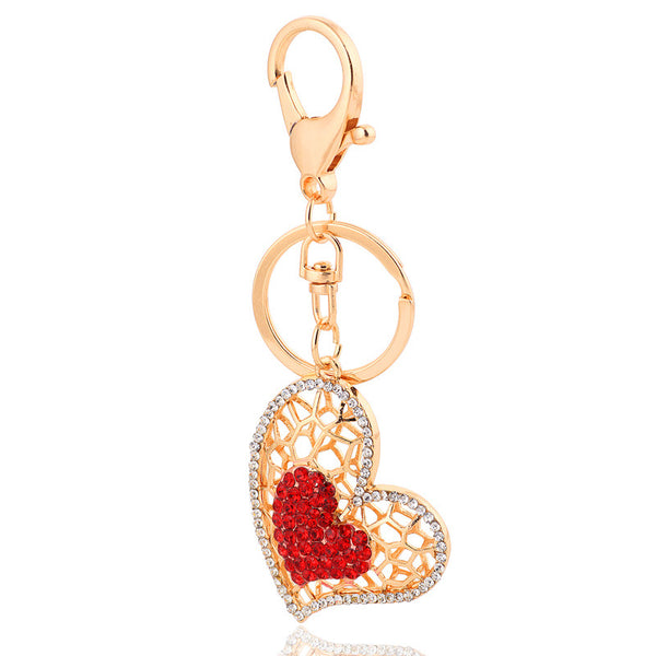 Free Shipping Full Rhinestone Love Heart Keychain Jewelry Fashion Crystal Keyring Gift Accessory Purse Charm Handbag Pendant