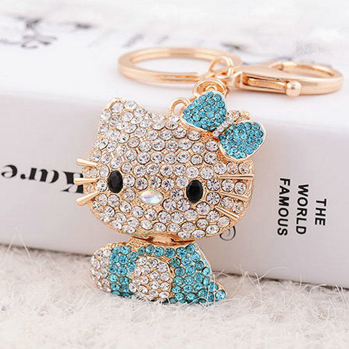 Free Shipping New Arrival Hello Kitty Pendant Creative Rhinestone Keyrings Gold Plated Keychains Women Purse Bag Charm Jewelry