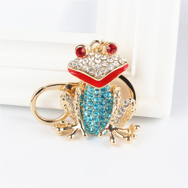 Frog Lovely Pendant Charm Rhinestone Crystal Purse Bag Keyring Key Chain Accessories Wedding Party Lover Friend Gift