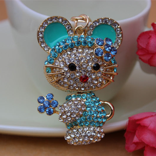 Full Rhinestone Cute Cat  Keychain Key ring Charm Pendant Crystal Purse Bag Key chain Gift Free Shipping