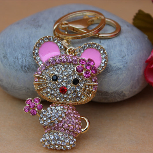 Full Rhinestone Cute Cat  Keychain Key ring Charm Pendant Crystal Purse Bag Key chain Gift Free Shipping