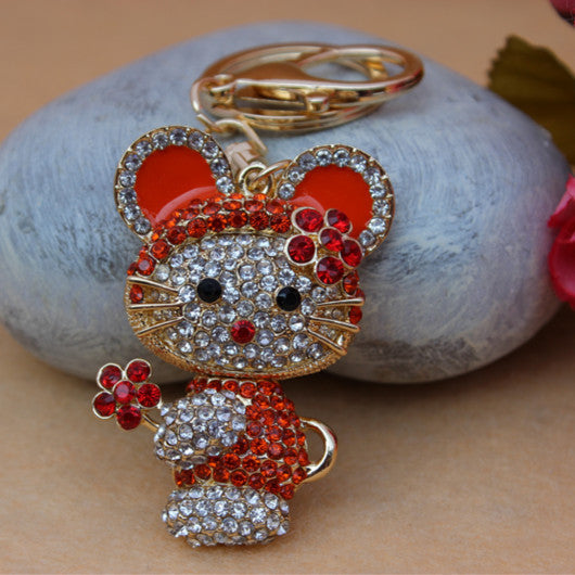 Full Rhinestone Cute Cat  Keychain Key ring Charm Pendant Crystal Purse Bag Key chain Gift Free Shipping