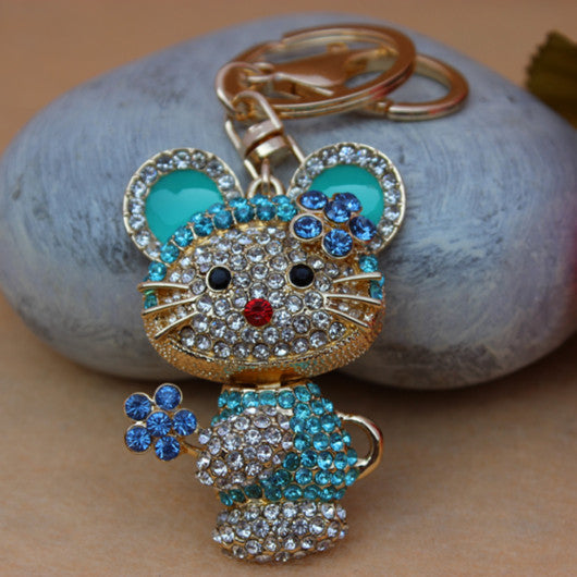Full Rhinestone Cute Cat  Keychain Key ring Charm Pendant Crystal Purse Bag Key chain Gift Free Shipping