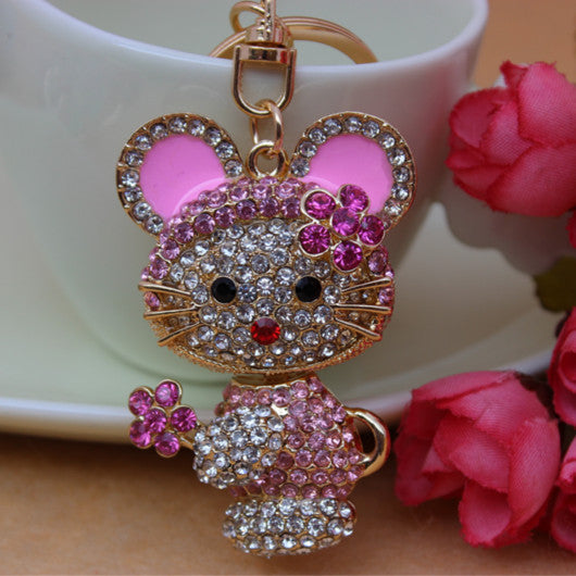 Full Rhinestone Cute Cat  Keychain Key ring Charm Pendant Crystal Purse Bag Key chain Gift Free Shipping