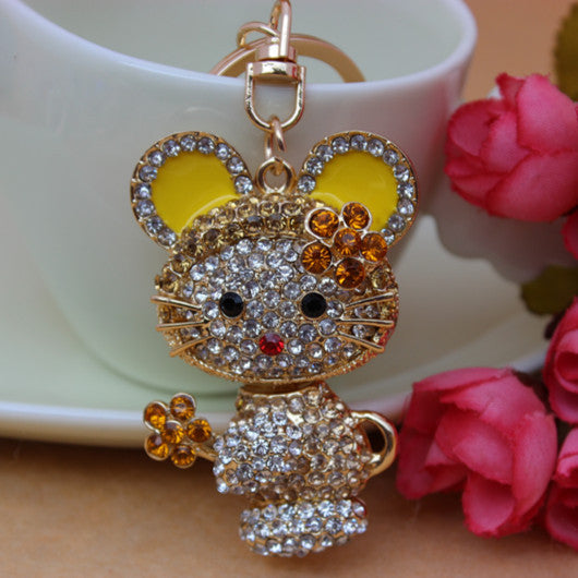 Full Rhinestone Cute Cat  Keychain Key ring Charm Pendant Crystal Purse Bag Key chain Gift Free Shipping