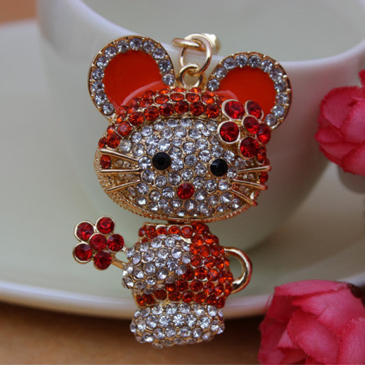 Full Rhinestone Cute Cat  Keychain Key ring Charm Pendant Crystal Purse Bag Key chain Gift Free Shipping