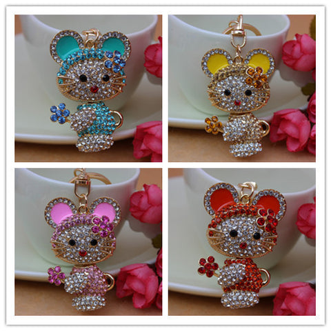 Full Rhinestone Cute Cat  Keychain Key ring Charm Pendant Crystal Purse Bag Key chain Gift Free Shipping