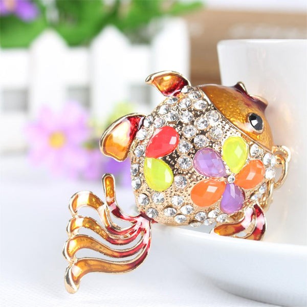 Gold Fish Lovely Tail Cute Crystal Charm Purse Handbag Car Key Keyring Keychain Party Wedding Birthday Gift