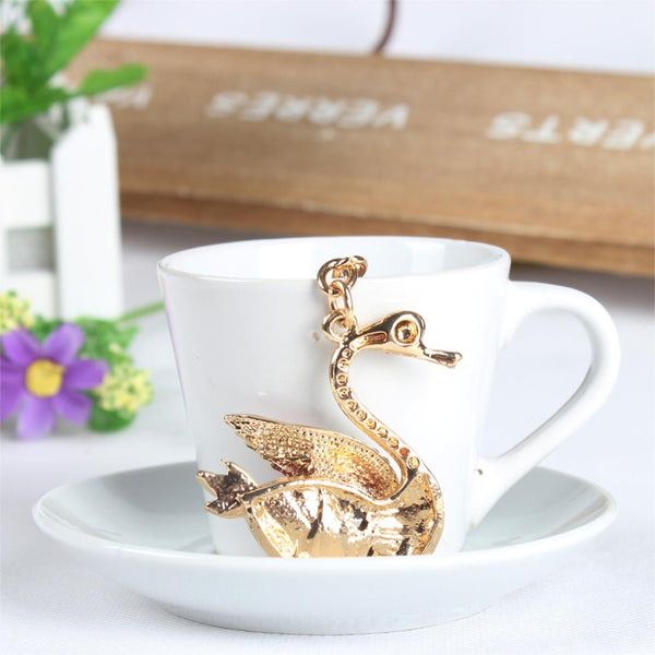 Goose Swan Duck Crown Lovely Cute Crystal Charm Purse Handbag Car Key Keyring Keychain Party Wedding Birthday Gift