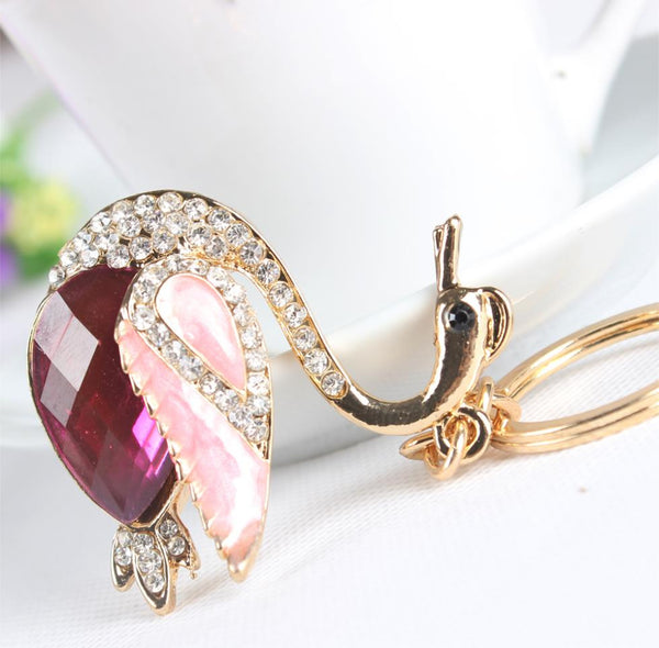 Goose Swan Duck Crown Lovely Cute Crystal Charm Purse Handbag Car Key Keyring Keychain Party Wedding Birthday Gift