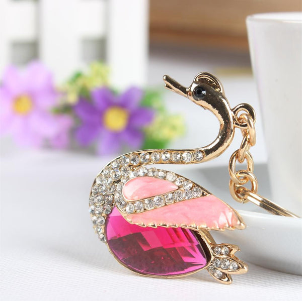 Goose Swan Duck Crown Lovely Cute Crystal Charm Purse Handbag Car Key Keyring Keychain Party Wedding Birthday Gift