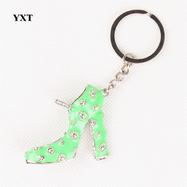 Green High-Heel Shoe Women Girl Crystal Charm Pendant Purse Handbag Car Key Keyring Keychain Creative Delicate Gift