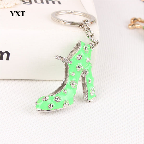 Green High-Heel Shoe Women Girl Crystal Charm Pendant Purse Handbag Car Key Keyring Keychain Creative Delicate Gift