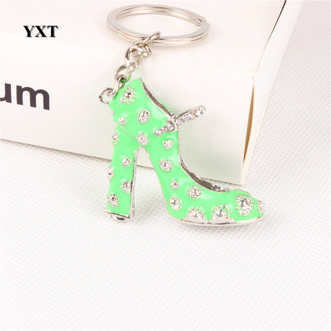 Green High-Heel Shoe Women Girl Crystal Charm Pendant Purse Handbag Car Key Keyring Keychain Creative Delicate Gift