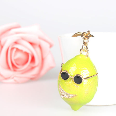 Green Lemon Prince Lovely Crystal Charm Purse Handbag Car Key Keyring Keychain Party Wedding Birthday Gift