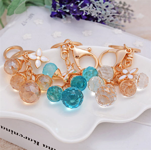 Crystal Beads Tassel Golden Car Key Chain Ring Rhinestone Metal Keychain for Women Bag Purse Charm pendant Jewelry