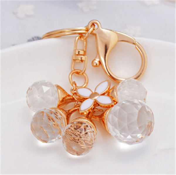 Crystal Beads Tassel Golden Car Key Chain Ring Rhinestone Metal Keychain for Women Bag Purse Charm pendant Jewelry