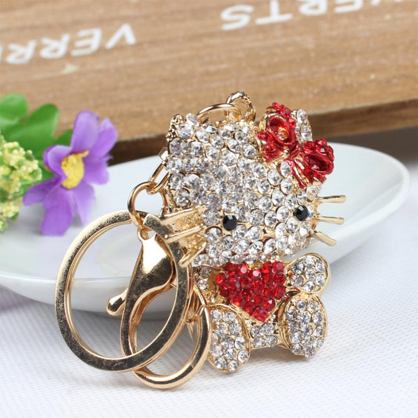 Heart Red Hello Kitty Cat Butterfly Cute Crystal Charm Purse Handbag Car Key Keyring Ring Keychain Party Birthday Gift