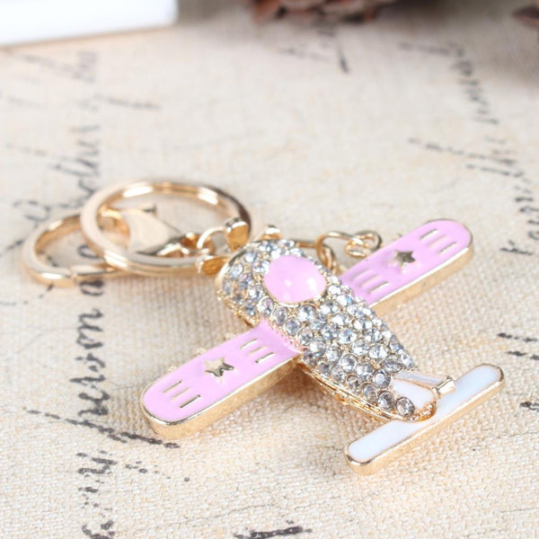 Helicopter Fighter Plane Stars Crystal Rhinestone Charm Pendant Purse Bag Car Key Ring Chain Creative Wedding Party Gift