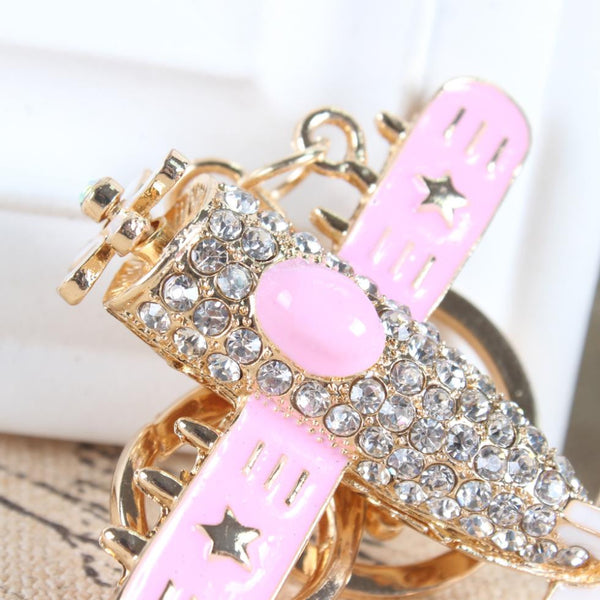 Helicopter Fighter Plane Stars Crystal Rhinestone Charm Pendant Purse Bag Car Key Ring Chain Creative Wedding Party Gift