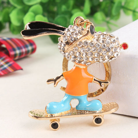 High-quality Roller Skates Glasses Dog Cute Crystal Charm Purse Handbag Car Key Keyring Keychain Party Jewelry Gift