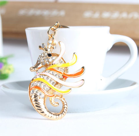 Hippocampal Sea Horse Lovely Cute Crystal Charm Purse Handbag Car Key Keyring Keychain Party Wedding Birthday Gift