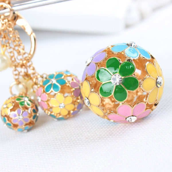 Hollow Ball Pearl Multi-colors Flowers Crystal Rhinestone Charm Pendant Purse Bag Car Key Ring Chain Creative Wedding Party Gift