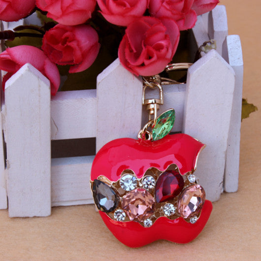 Hot Crystal  Red Apple Keychain Rhinestone purse Bag Charm Pendant Key chain Key Ring