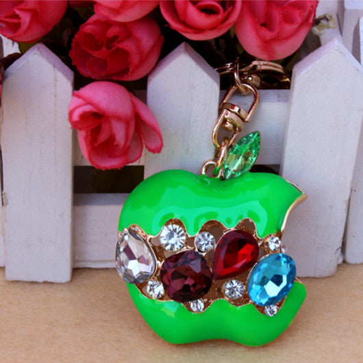 Hot Crystal  Red Apple Keychain Rhinestone purse Bag Charm Pendant Key chain Key Ring