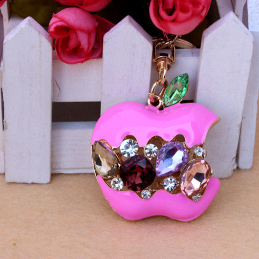 Hot Crystal  Red Apple Keychain Rhinestone purse Bag Charm Pendant Key chain Key Ring