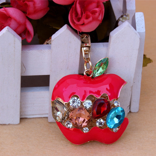 Hot Crystal  Red Apple Keychain Rhinestone purse Bag Charm Pendant Key chain Key Ring