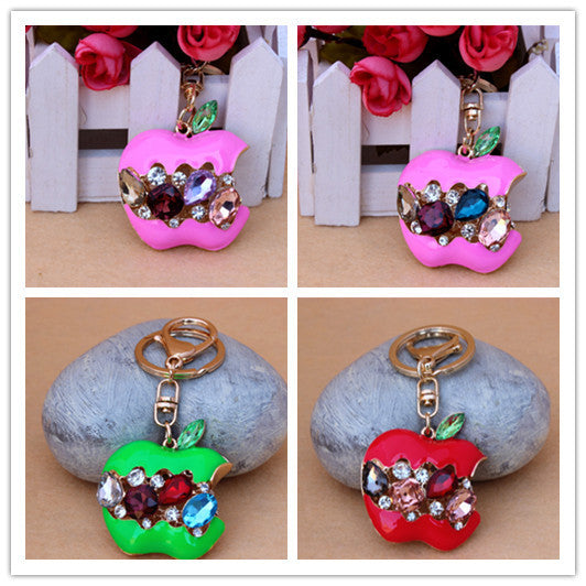 Hot Crystal  Red Apple Keychain Rhinestone purse Bag Charm Pendant Key chain Key Ring