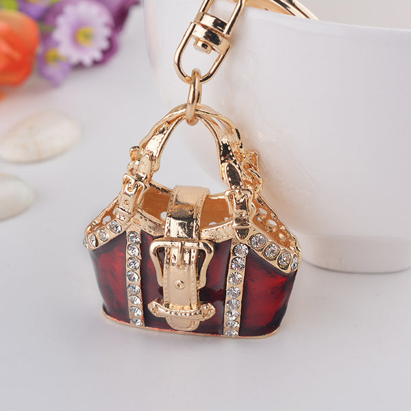 Hot Fashion Cute Rhinestone 3D Simulation Handbag Modelling Keychain Key Chain Ring Keyring Purse Bag Gift