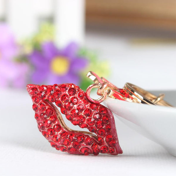 Hot Red Flower Lip Kiss New Cute Crystal Charm Purse Handbag Car Key Keyring Keychain Party Wedding Birthday Gift