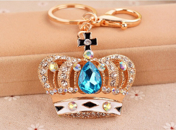 Creative Women Purse Bag Jewelry New Arrival Hollow Noble Crown Enamel Crystal Keychains Charm Novelty gift