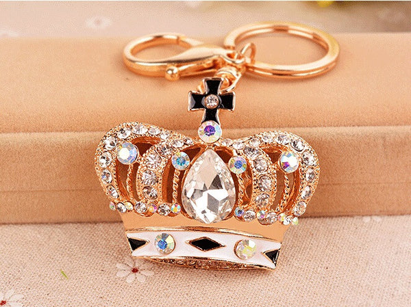 Creative Women Purse Bag Jewelry New Arrival Hollow Noble Crown Enamel Crystal Keychains Charm Novelty gift