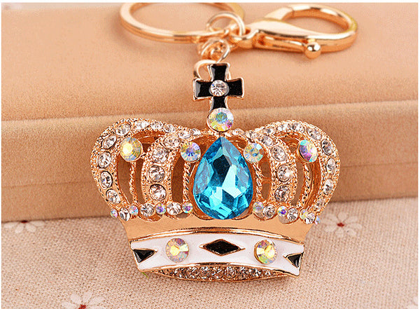 Creative Women Purse Bag Jewelry New Arrival Hollow Noble Crown Enamel Crystal Keychains Charm Novelty gift