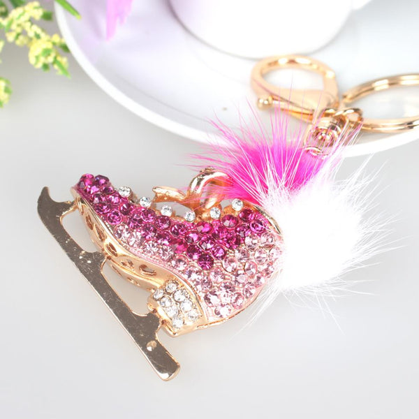 Ice Skate Roller Lovely Charm Pendant Feather Crystal Purse Bag Keyring Key Chain Accessories Jewelry Ring Gift