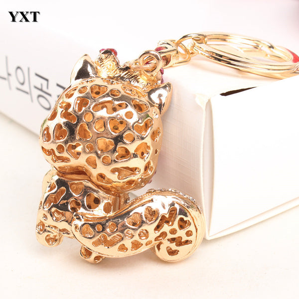 Litter Squirrel Pine Seed Lovely Fashion Rhinestone Crystal Pendant Charm Purse Car Bag Keyring Key Chain Birthday Party Gift