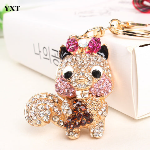 Litter Squirrel Pine Seed Lovely Fashion Rhinestone Crystal Pendant Charm Purse Car Bag Keyring Key Chain Birthday Party Gift