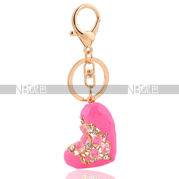 Love Heart Keychain Jewelry Fashion Crystal Keyring Gift Accessory Purse Charm Handbag Pendant