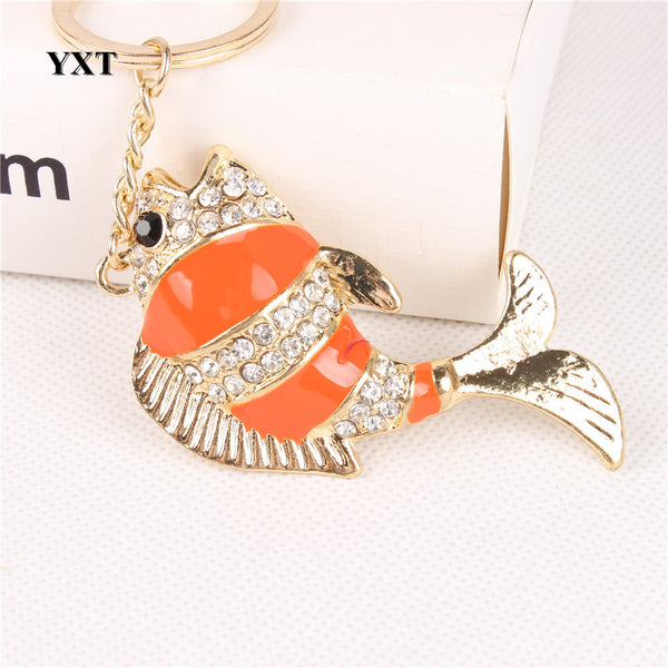 Lovely Carp Fish Cute Crystal Rhinestone Charm Pendant Purse Handbag Car Key Ring Keychain Party Wedding Gift Accessories