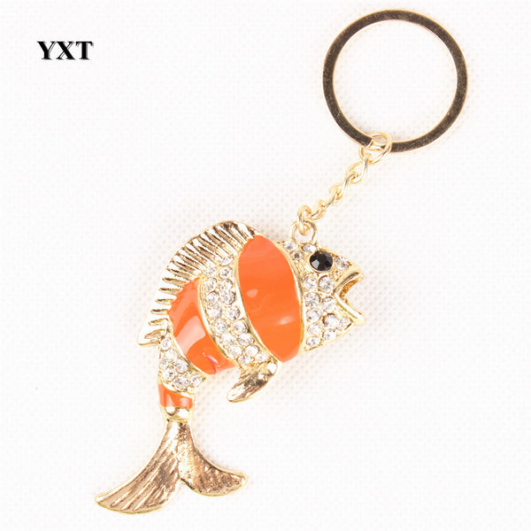 Lovely Carp Fish Cute Crystal Rhinestone Charm Pendant Purse Handbag Car Key Ring Keychain Party Wedding Gift Accessories