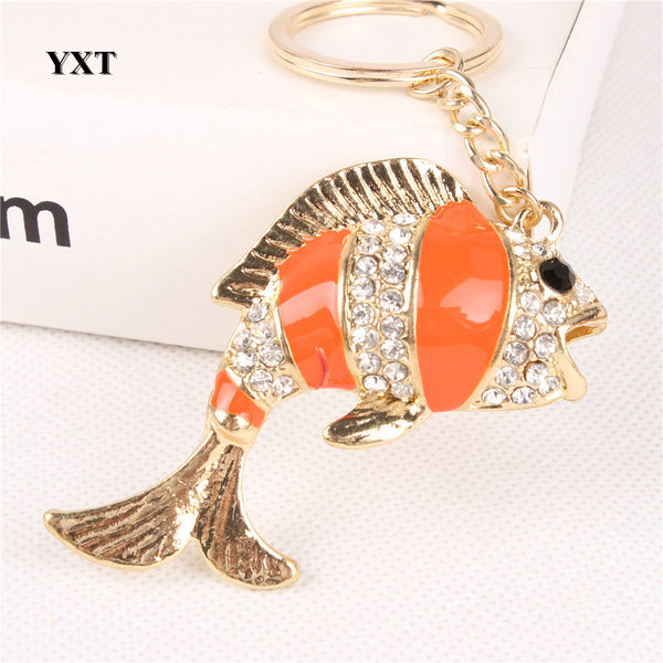 Lovely Carp Fish Cute Crystal Rhinestone Charm Pendant Purse Handbag Car Key Ring Keychain Party Wedding Gift Accessories