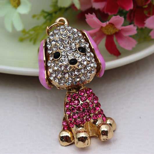 Lovely Dog Crystal Keychain Fashion Animal Key ring Gift Accessory Purse Charm Handbag Pendant Free Shipping  YSK224