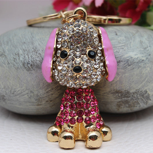 Lovely Dog Crystal Keychain Fashion Animal Key ring Gift Accessory Purse Charm Handbag Pendant Free Shipping  YSK224