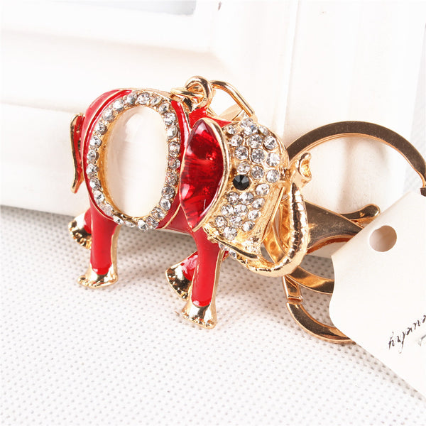 Lovely Elephant Oval Opal Crystal Rhinestone Charm Pendant Purse HandBag Key Ring Chain Creative Party Gift Accessories