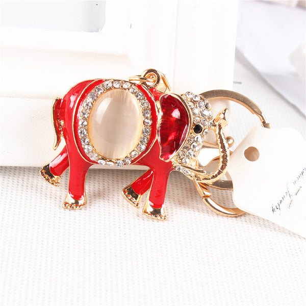 Lovely Elephant Oval Opal Crystal Rhinestone Charm Pendant Purse HandBag Key Ring Chain Creative Party Gift Accessories