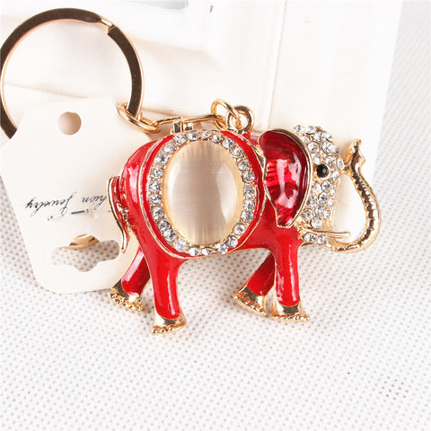 Lovely Elephant Oval Opal Crystal Rhinestone Charm Pendant Purse HandBag Key Ring Chain Creative Party Gift Accessories