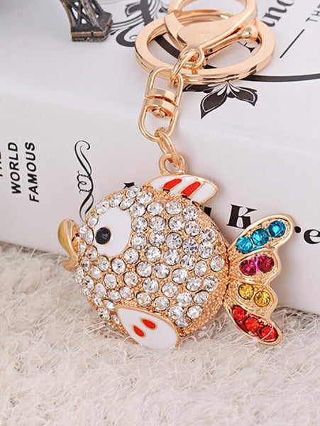 Lovely Goldfish Fish Green Cute Crystal Rhinestone Charm Pendant Purse Car Key Ring Keychain Party Favorite Gift High-quality